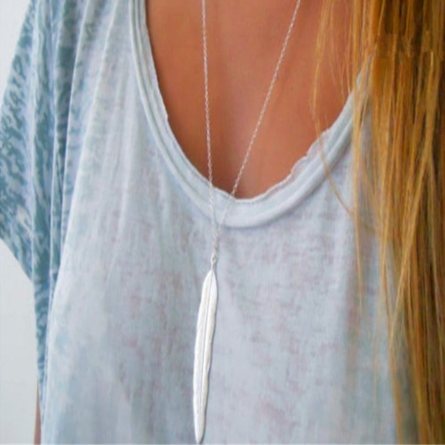 Women's Feather Pendant Necklace Silver