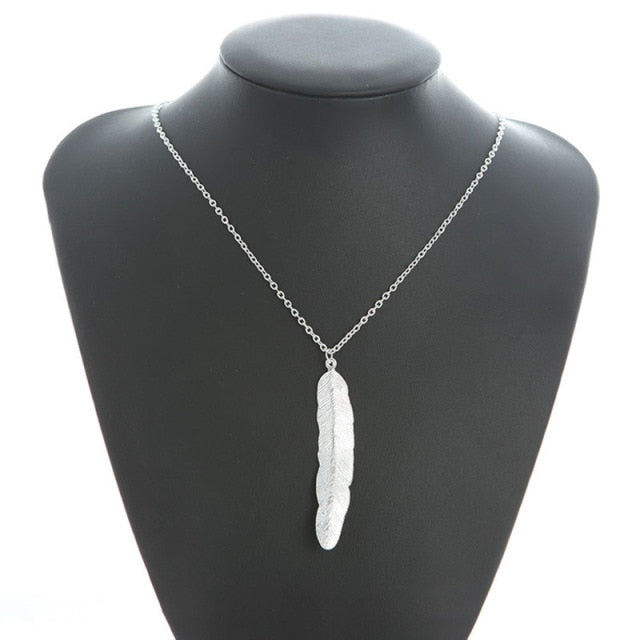 Women's Feather Pendant Necklace Silver