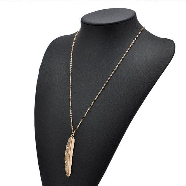 Women's Feather Pendant Necklace Gold