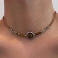 Collier Pendentif Ras de Cou Oeil de Tigre