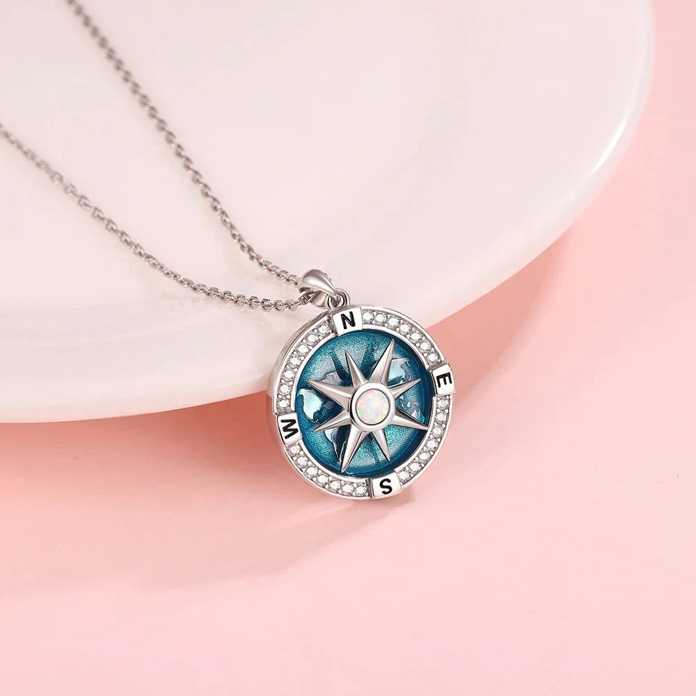Rotating Compass Pendant Necklace with Wind Rose