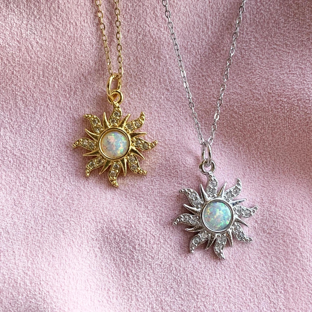 Sun Pendant Necklace with Silver Rhinestones