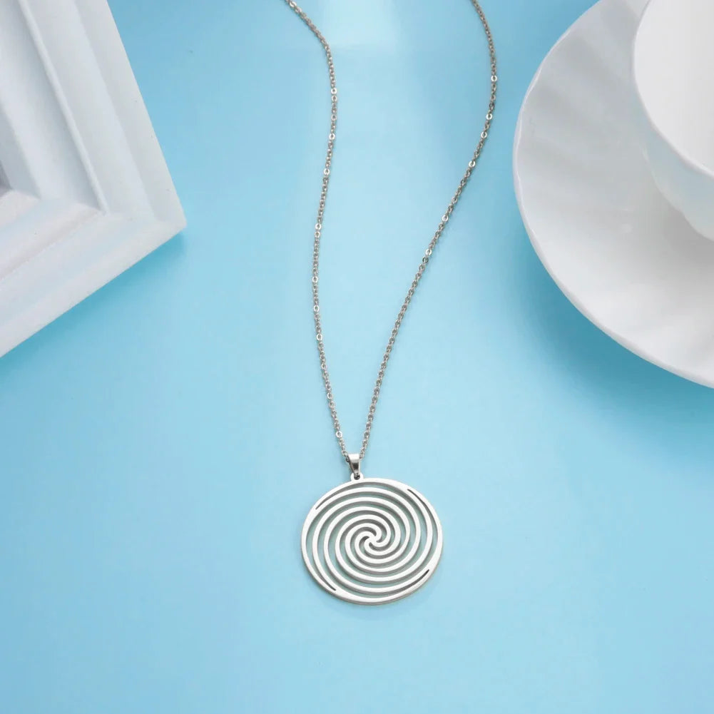 Geometric Spiral Necklace & Pendant Silver