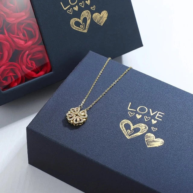 Heart Clover Pendant Necklace with Gift Box silver