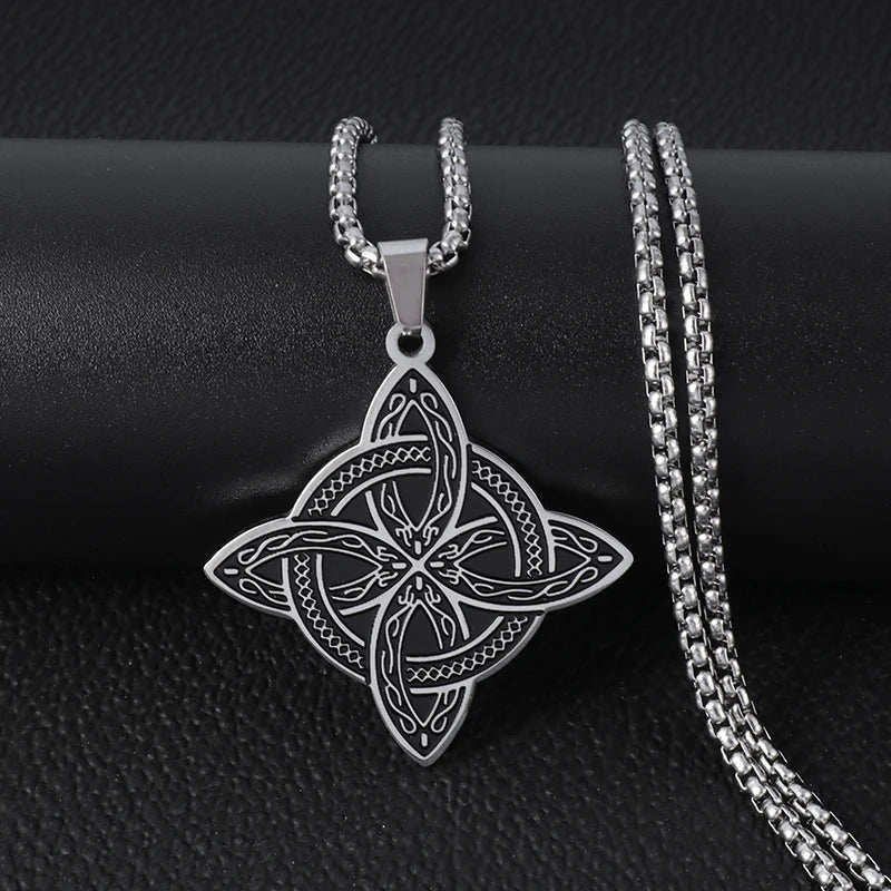 Wiccan Protection Witch’s Knot Pendant Necklace in silver