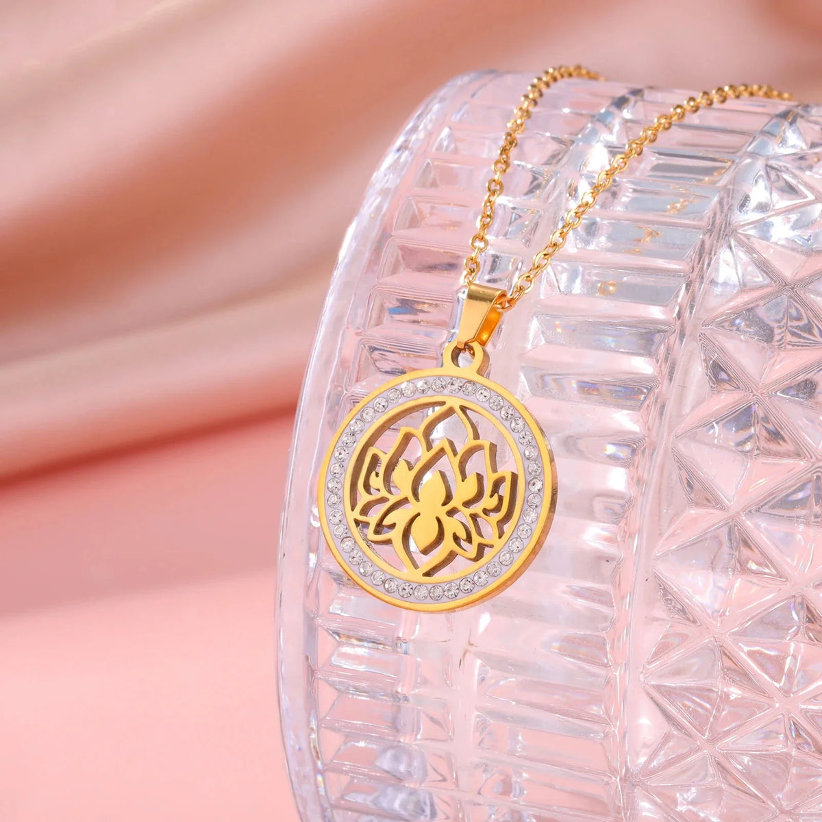 Zen Women’s Lotus Flower Pendant Necklace, gold