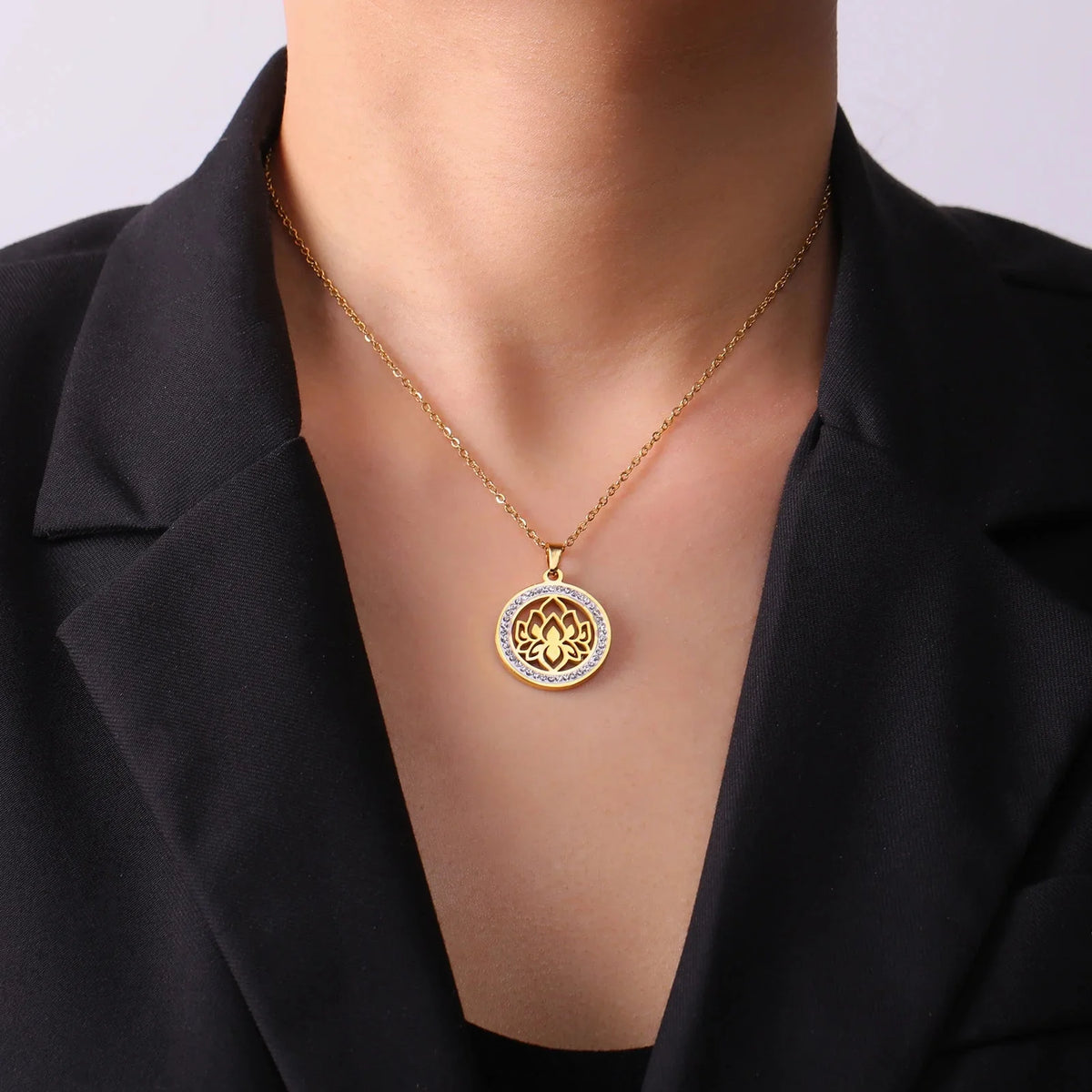 Zen Women’s Lotus Flower Pendant Necklace, gold