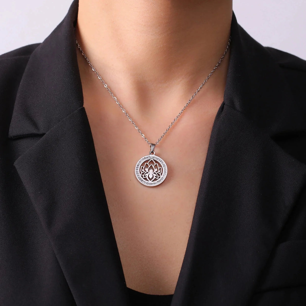 Zen Women’s Lotus Flower Pendant Necklace, silver