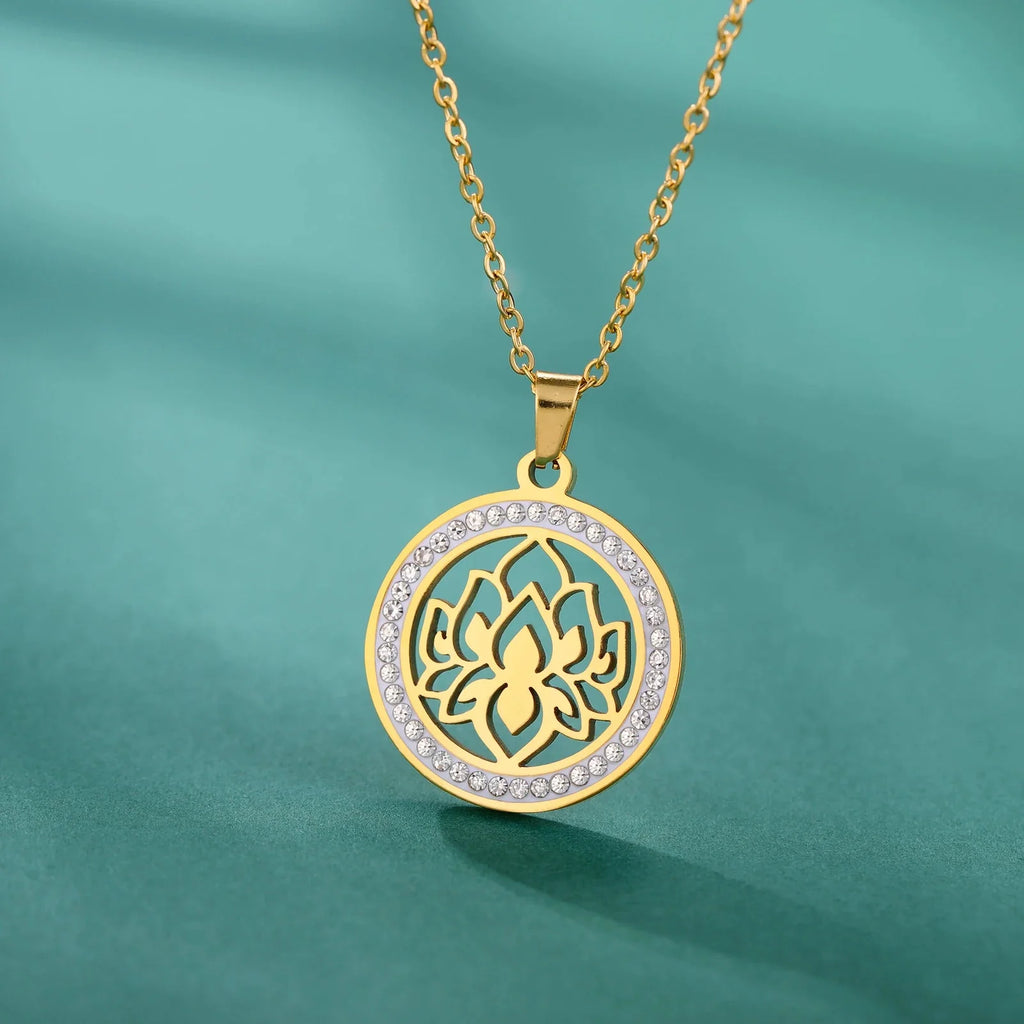 Zen Women’s Lotus Flower Pendant Necklace, gold