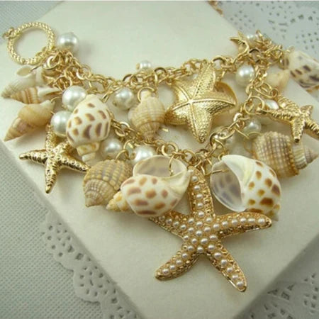 Shell, Starfish, Conch and Pearl Pendant Necklace