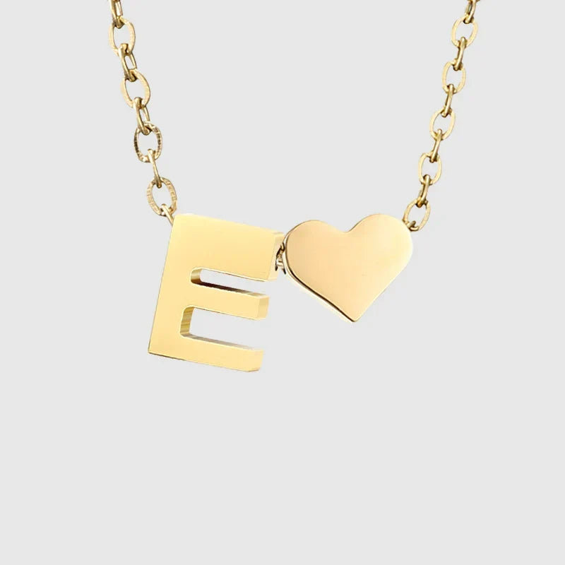 Women's necklace with heart pendant and initial - letter