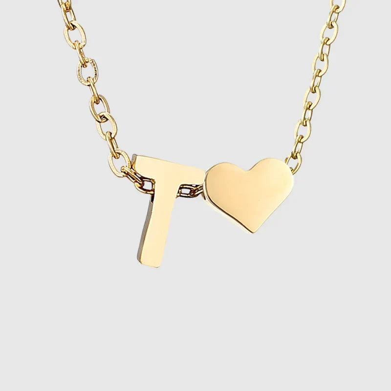 Women's necklace with heart pendant and initial - letter