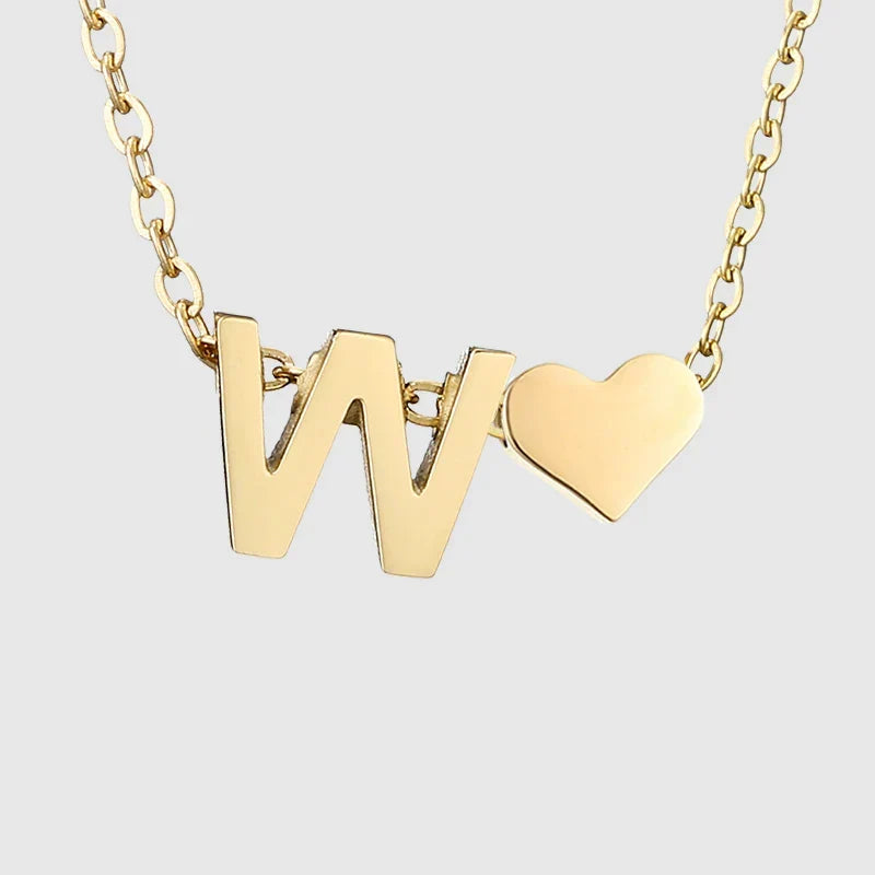 Women's necklace with heart pendant and initial - letter