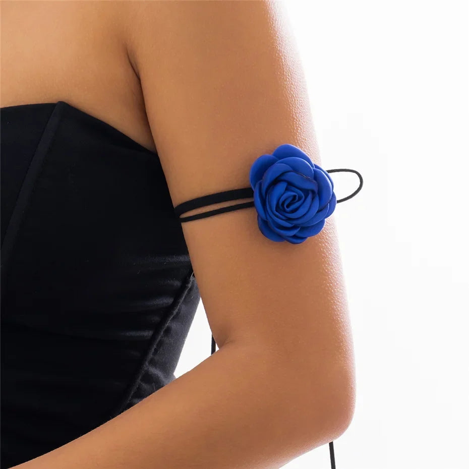 Elegant Choker Necklace with Large Blue Rose Flower Pendant 1