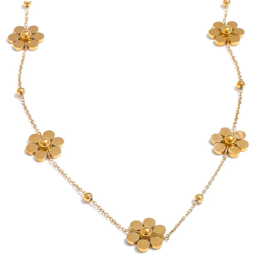 Choker Necklace with Floral Pendant in Gold