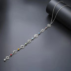 7 Chakras Zircon Stone Pendant Choker Necklace in Silver