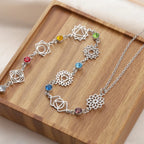 7 Chakras Zircon Stone Pendant Choker Necklace in Silver