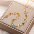 7 Chakras Zircon Stone Pendant Choker Necklace in Gold