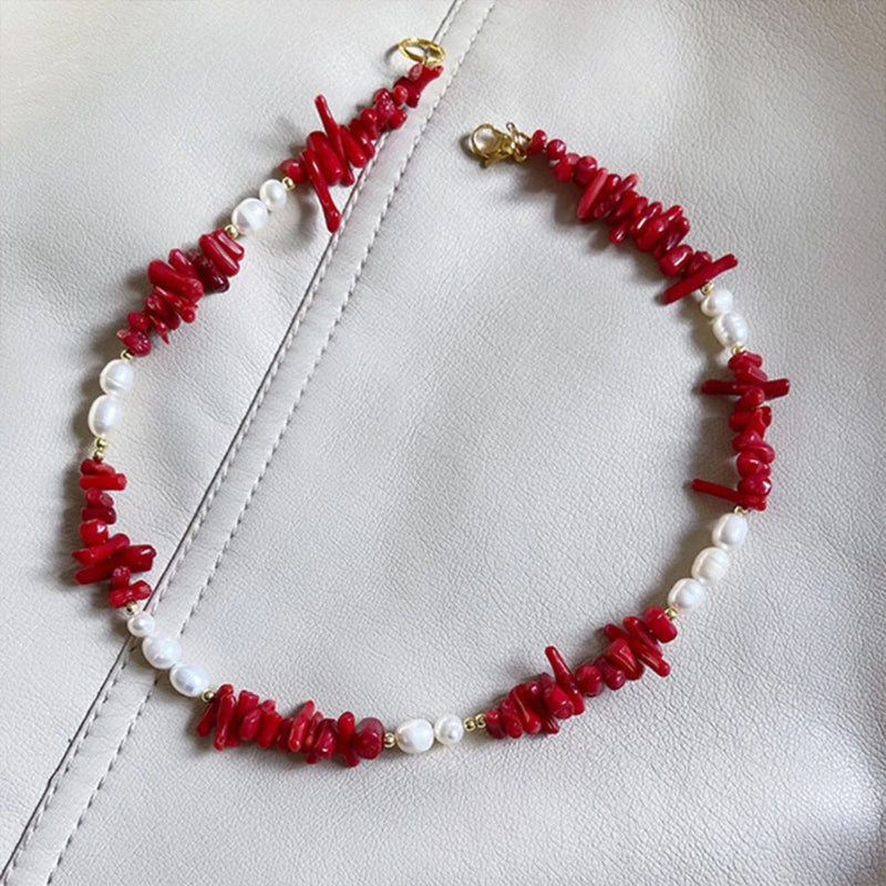 Coral Pendant Choker Necklace