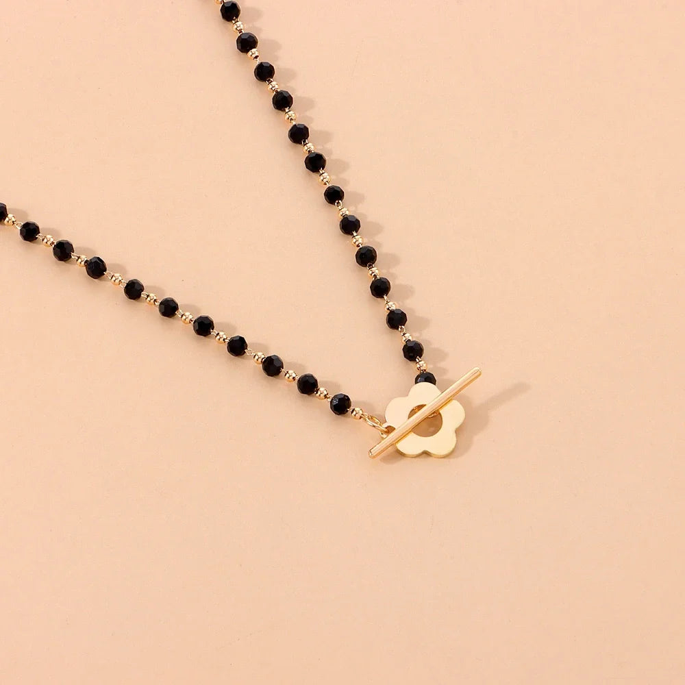 Floral Pendant Choker Necklace in Black and Gold