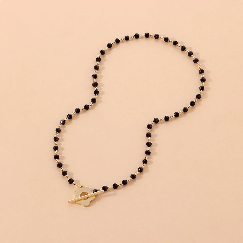 Floral Pendant Choker Necklace in Black and Silver