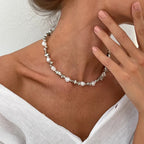 Choker Necklace with Pearl Pendants for Women silver