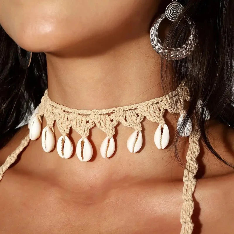 Bohemian Cowrie Shell Choker Necklace