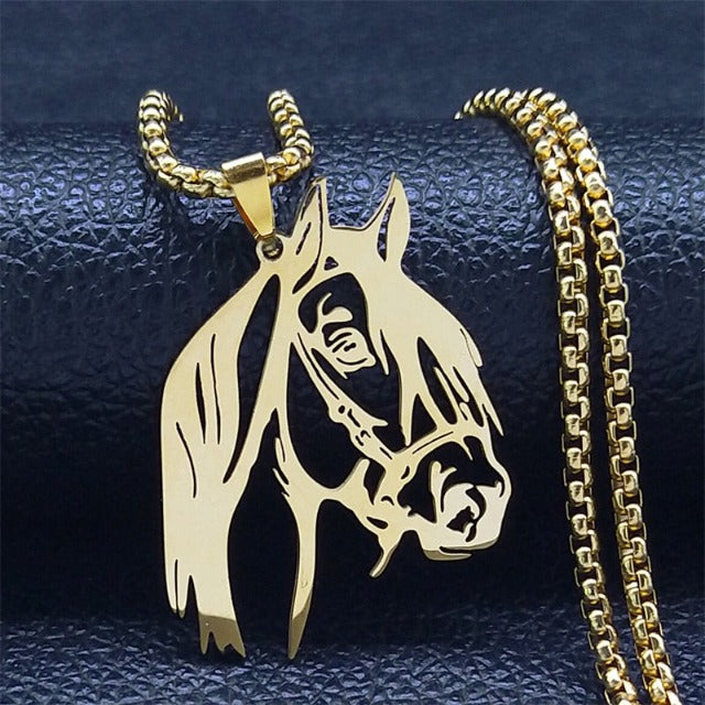 Horse Head Pendant Necklace for Women and Girls, Simple Gold Horse