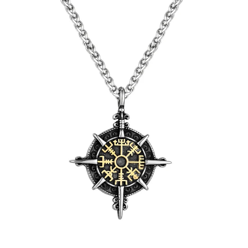 Викингское колье с подвеской-компасом Vegvisir, золотистый