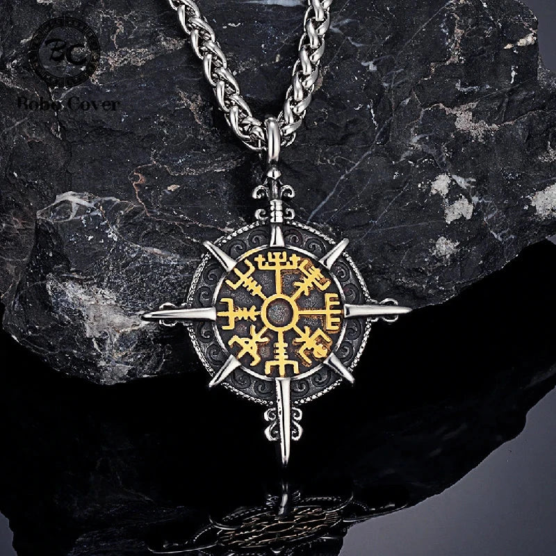 Викингское колье с подвеской-компасом Vegvisir, золотистый