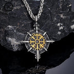 Викингское колье с подвеской-компасом Vegvisir, золотистый