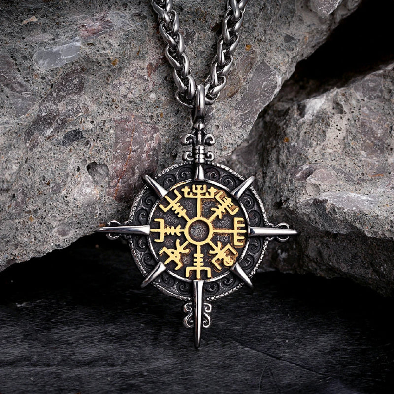 Викингское колье с подвеской-компасом Vegvisir, золотистый