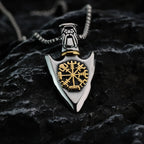 Viking Necklace with Vegvisir Arrow Pendant in Gold