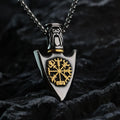 Viking Necklace with Vegvisir Arrow Pendant in Gold