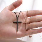 Couple Necklaces with Black and Rose Gold Cross Pendant