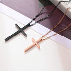 Couple Necklaces with Black and Rose Gold Cross Pendant