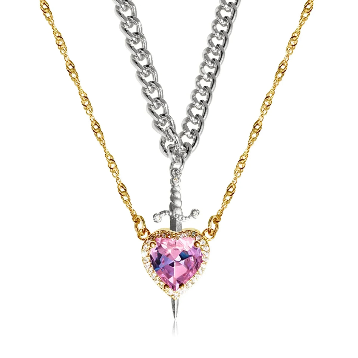 Couple Necklaces Sword and Heart Pendant