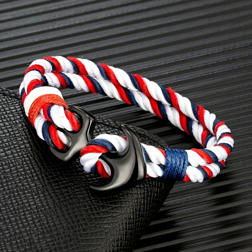 Double anchor bracelet in white and red