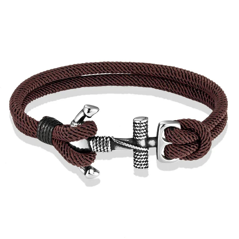 Men's double anchor bracelet brown