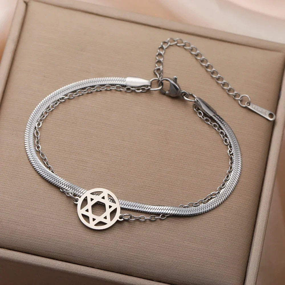 Double bracelet with the Star of David, Jewish symbol, silver