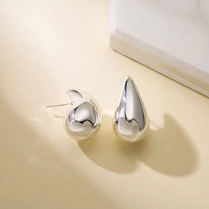 Large Water Drop Stud Earrings Silver