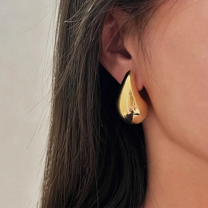 Large Water Drop Stud Earrings Gold