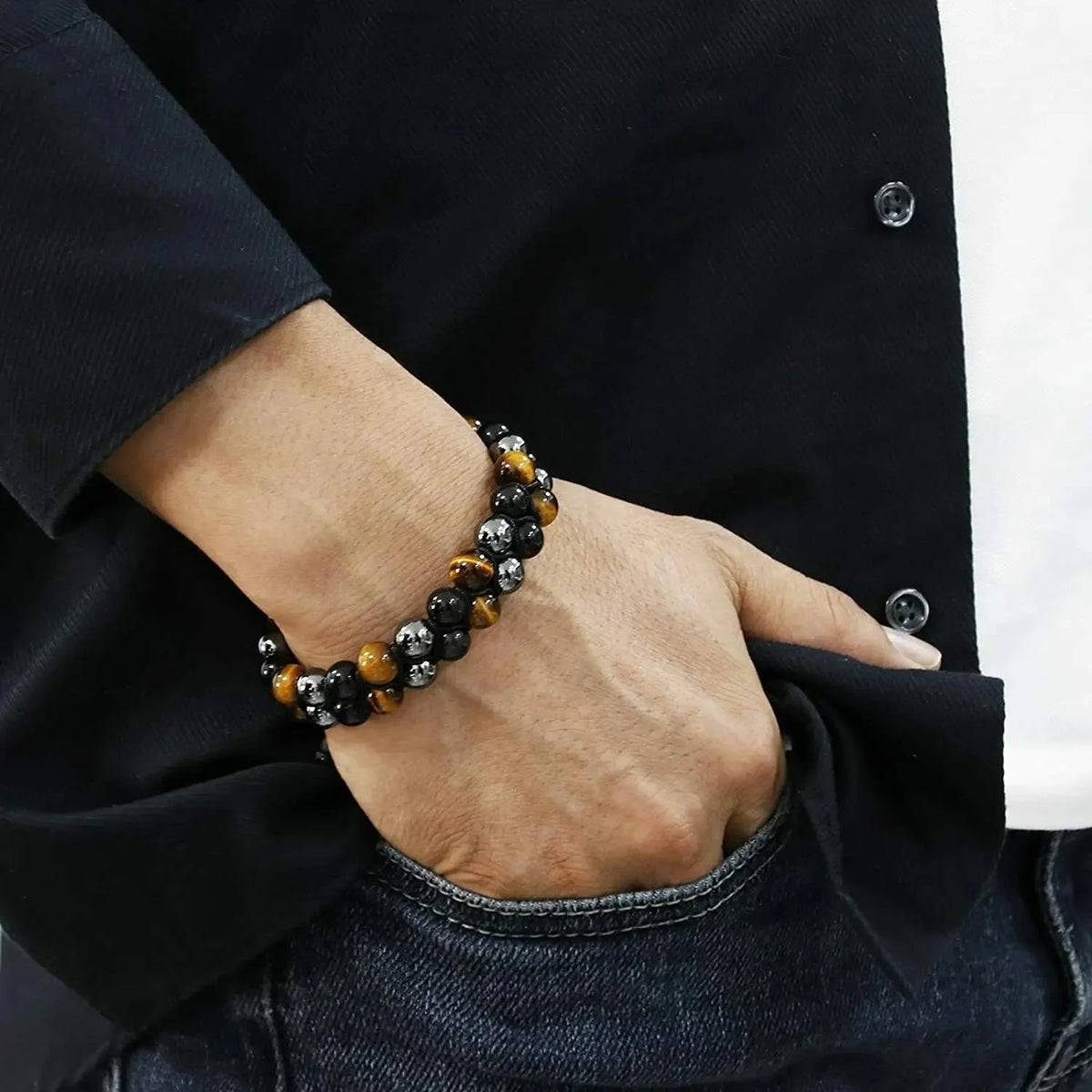 Tiger's Eye Bracelet with Cord and Stones