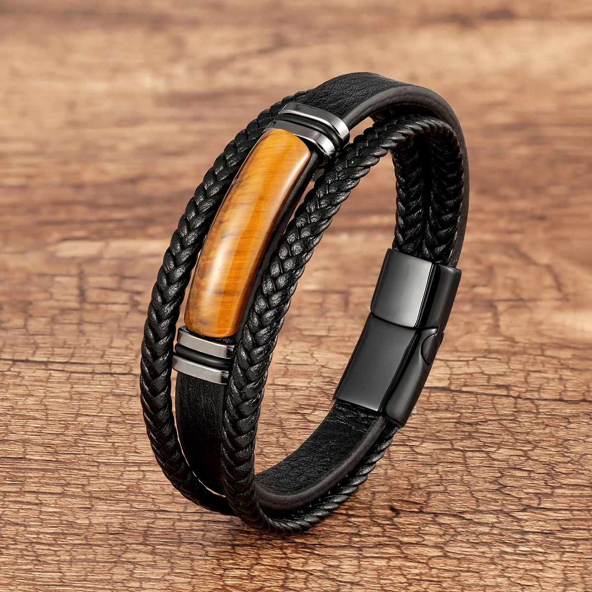 Tiger’s Eye Leather Men’s Bracelet
