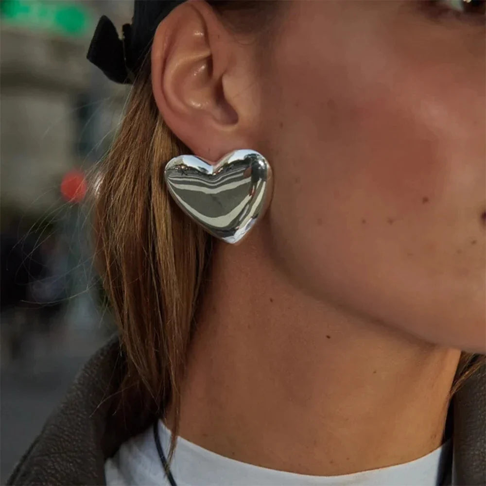 Large Heart Earrings for Women silver