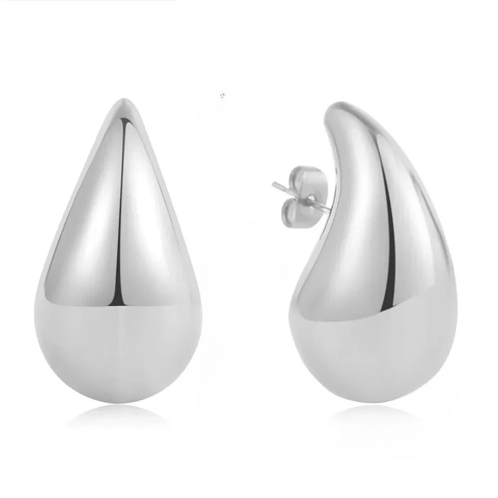 Bold Water Drop Stud Earrings silver