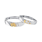 Set of 2 Couple Rings, Moon and Sun Zircon Band