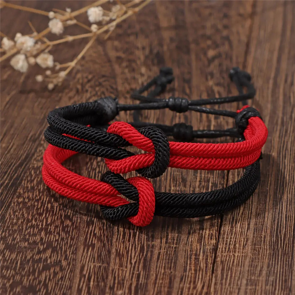 Set of 2 Knot Bracelets for Couples in Red and Black