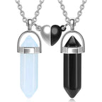 Set of 2 Stone Pendant Necklaces for Couples, White and Black 1