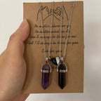 Set of 2 Stone Pendant Necklaces for Couples, Purple and Brown